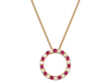 2MM Round Ruby and Opal 18-inch Circle Pendant in Yellow Gold Plated Sterling Silver For Cheap