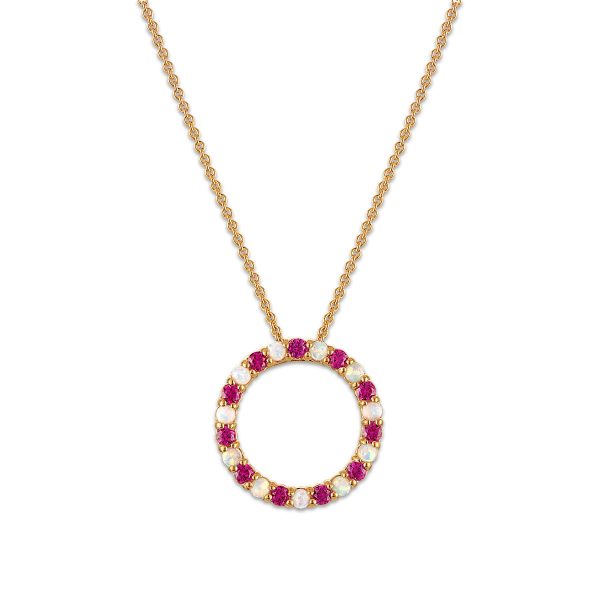 2MM Round Ruby and Opal 18-inch Circle Pendant in Yellow Gold Plated Sterling Silver For Cheap