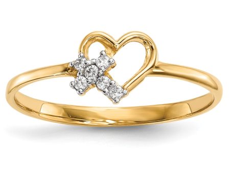 14KT Yellow Gold Cubic Zirconia Heart Cross Ring; Size 7 on Sale