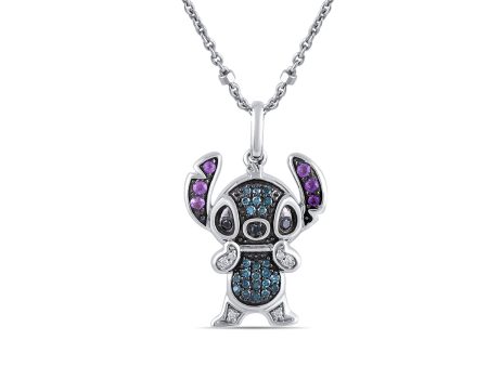 Disney Jewels Diamond Accent Lilo and Stitch Pendant in Sterling Silver For Sale