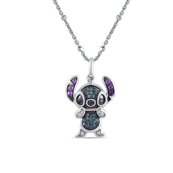 Disney Jewels Diamond Accent Lilo and Stitch Pendant in Sterling Silver For Sale