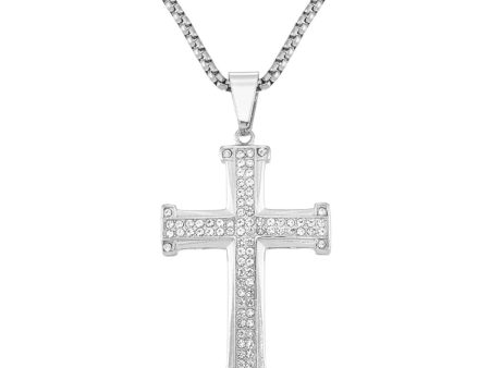 King by Simone I Smith Stainless Steel and Crystal 50X35MM 24-inch Cross Pendant Discount