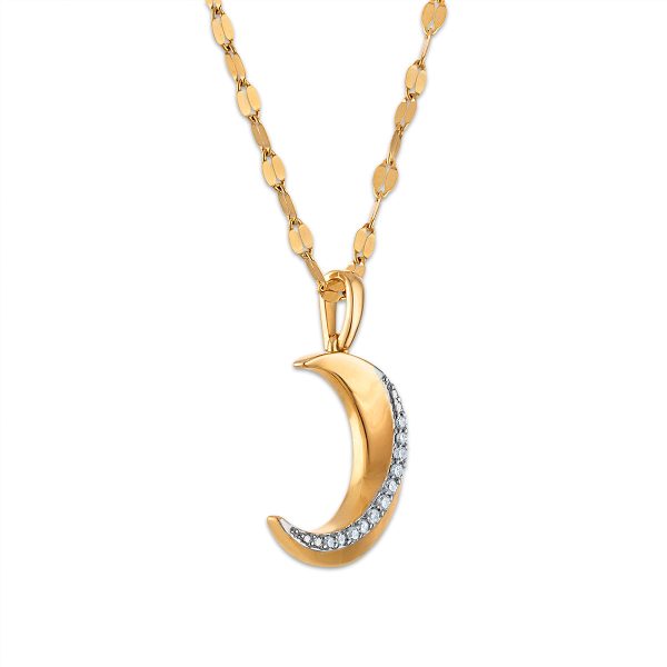 Diamond 18-inch Moon Pendant in 10KT Yellow Gold For Discount