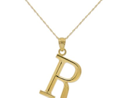 10KT Yellow Gold 18-inch 30MM Initial Pendant; Initial R on Sale