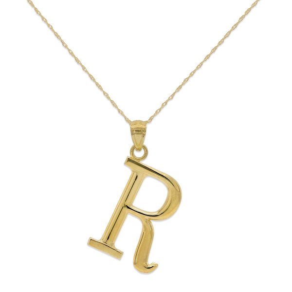 10KT Yellow Gold 18-inch 30MM Initial Pendant; Initial R on Sale