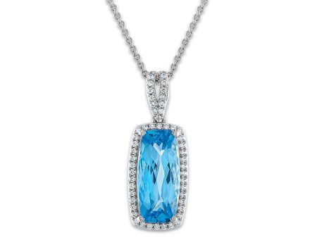 Red Hot Deal  15X7MM Cushion Swiss Blue Topaz and Sapphire Halo 18-inch Pendant in Sterling Silver Online now