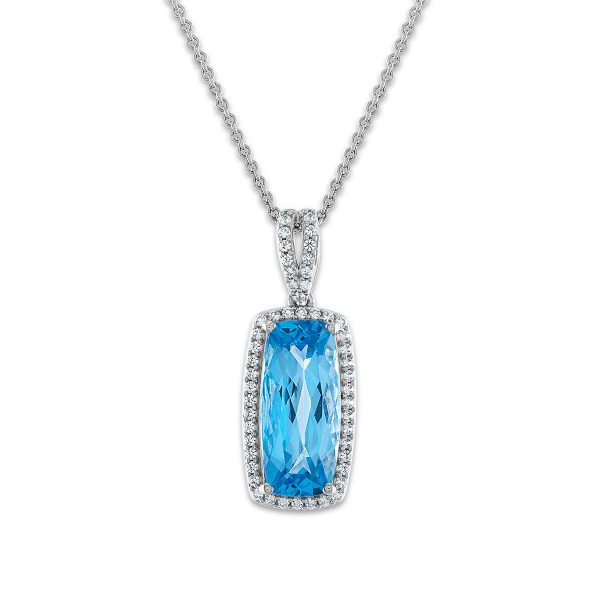 Red Hot Deal  15X7MM Cushion Swiss Blue Topaz and Sapphire Halo 18-inch Pendant in Sterling Silver Online now