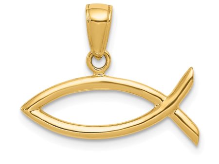 14KT Yellow Gold 16X22MM Ichthus Fish Pendant-Chain Not Included For Sale