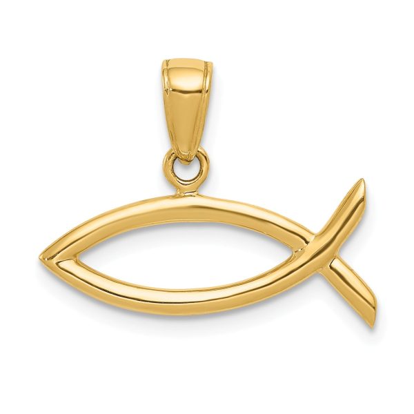 14KT Yellow Gold 16X22MM Ichthus Fish Pendant-Chain Not Included For Sale