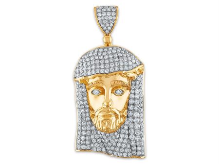 10KT Yellow Gold 3 CTW Diamond 50X22MM Jesus Christ Pendant. Chain Not Included Hot on Sale