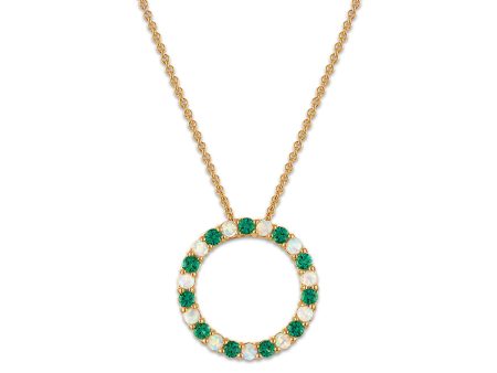 2MM Round Emerald and Opal 18-inch Circle Pendant in Yellow Gold Plated Sterling Silver Online Hot Sale