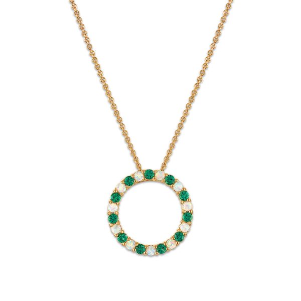 2MM Round Emerald and Opal 18-inch Circle Pendant in Yellow Gold Plated Sterling Silver Online Hot Sale