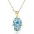 10KT Yellow Gold 18-inch Evil Eye Hamsa Pendant Cheap