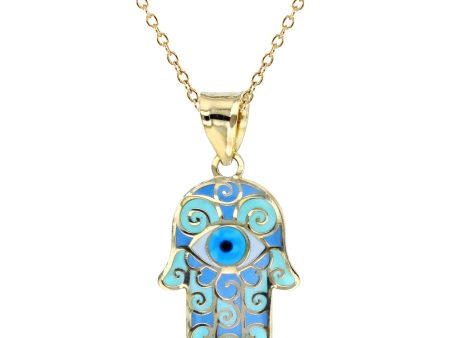 10KT Yellow Gold 18-inch Evil Eye Hamsa Pendant Cheap