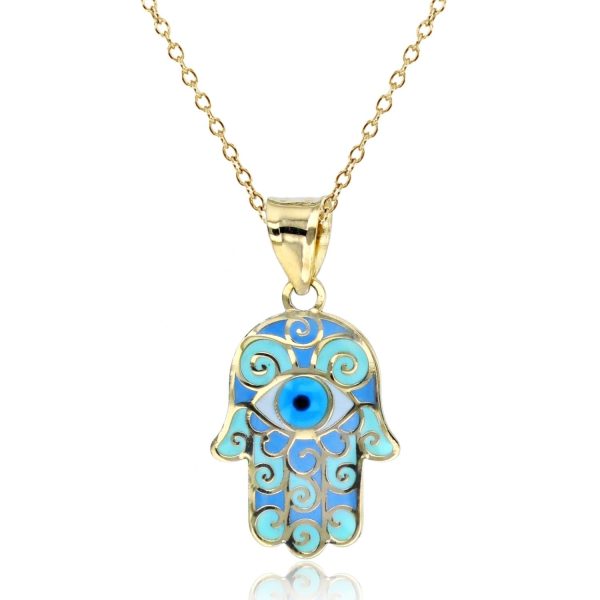 10KT Yellow Gold 18-inch Evil Eye Hamsa Pendant Cheap