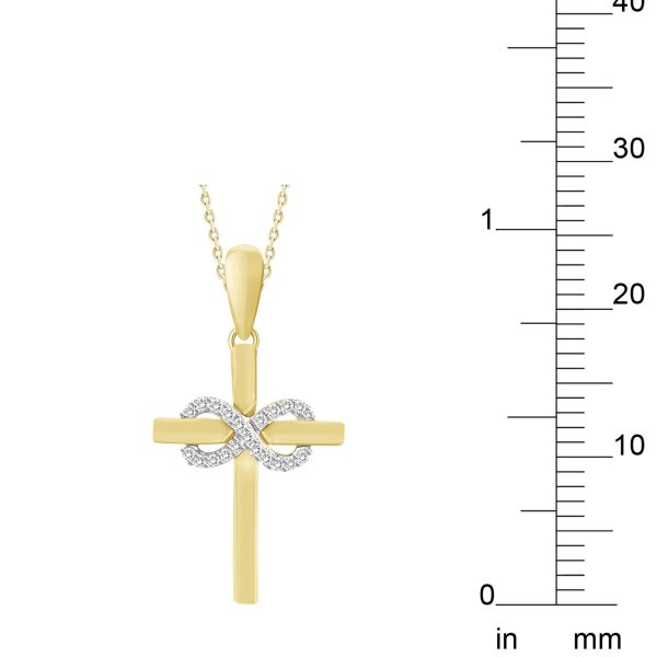 10KT Yellow Gold Diamond Accent 18-inch Infinity Cross Pendant For Sale