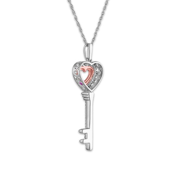 LoveSong 1 16 CTW Diamond Heart Key 18-inch Pendant in Sterling Silver For Cheap