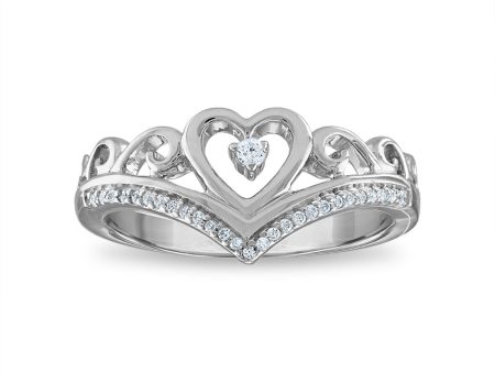 1 10 CTW Diamond Heart Tiara Crown Ring in Rhodium Plated Sterling Silver Discount