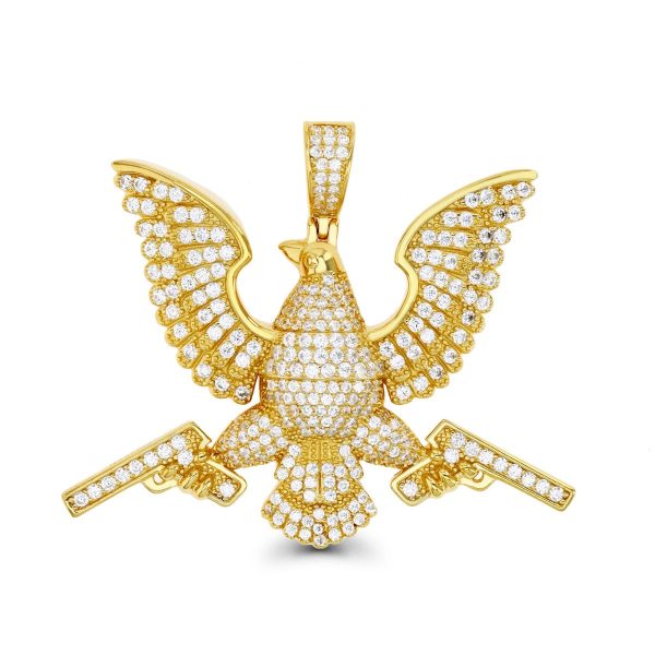 14KT Gold Plated Sterling Silver Cubic Zirconia 42X51MM Eagle Charm. Chain not Included Fashion