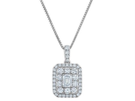 Signature EcoLove 1 CTW Lab Grown Diamond Cluster Halo Emerald Shaped 18-inch Pendant in 14KT White Gold Supply