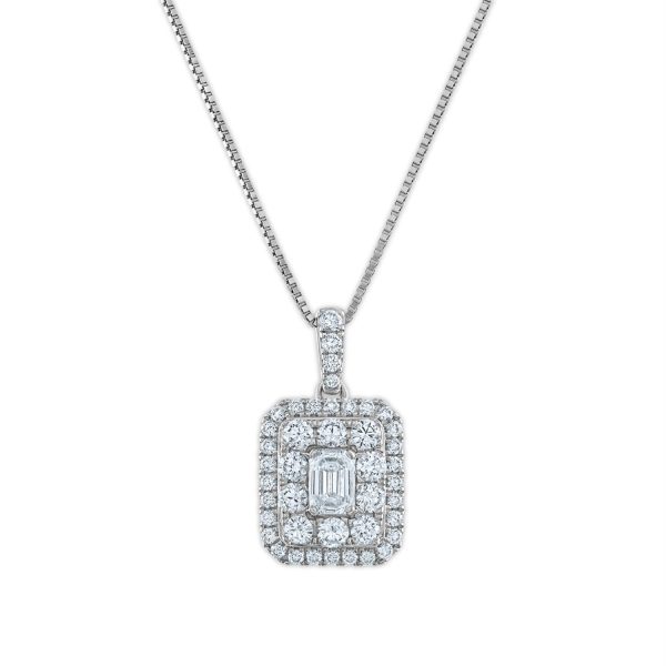 Signature EcoLove 1 CTW Lab Grown Diamond Cluster Halo Emerald Shaped 18-inch Pendant in 14KT White Gold Supply