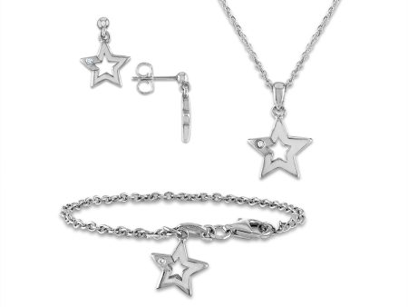 Diamond Accent Star Earrings Pendant Bracelet Set in Sterling Silver. Chain not Included Online Sale